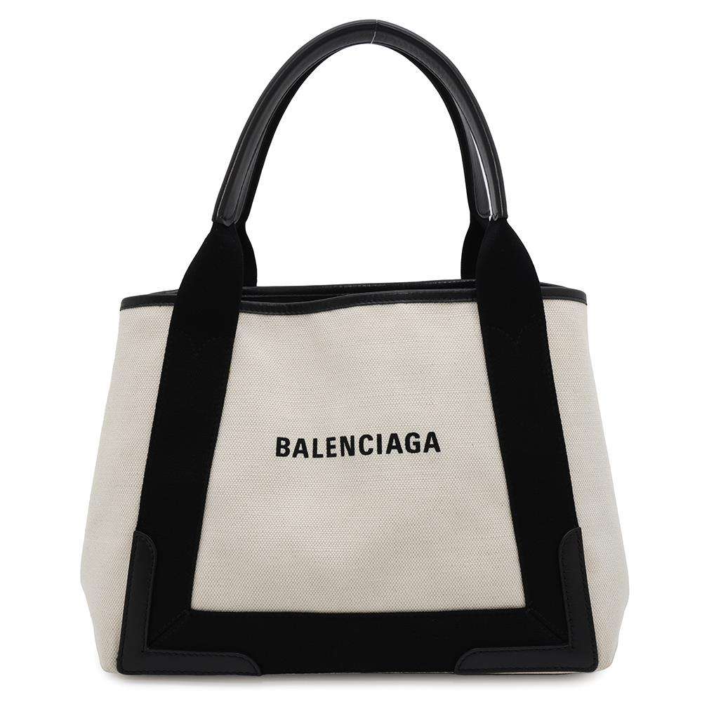 BALENCIAGA Navy Kabas Natural/Black339933 Canvas Leather Size S