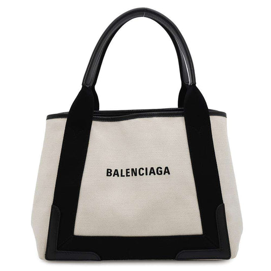 BALENCIAGA Navy Kabas Natural/Black339933 Canvas Leather Size S