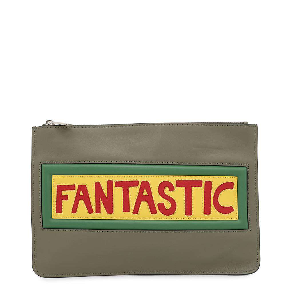 FENDI Vocabulary Fantastic business bag Khaki7N0078 Leather