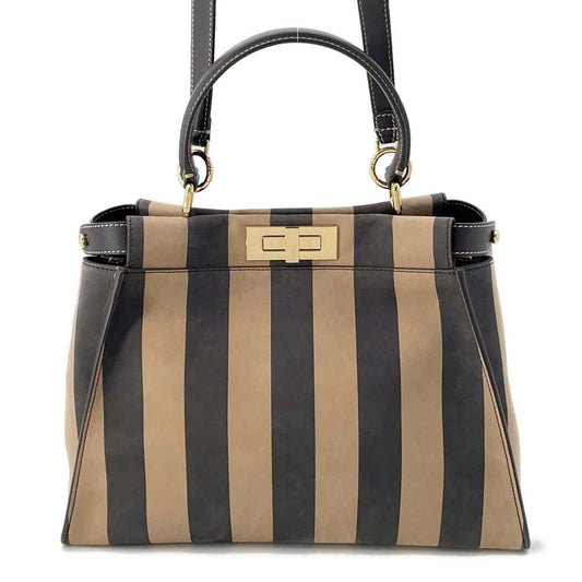 FENDI Pecan Peekaboo Black/Brown8BN290 Nubuck Leather Size Medium