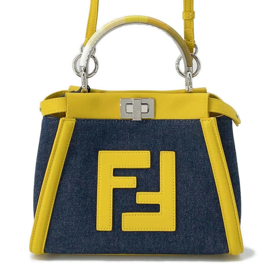 FENDI Peekaboo Iconic Yellow8BN316 Leather Denim Size Mini