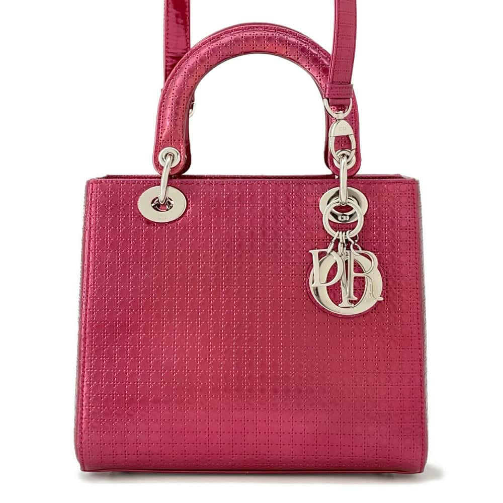 Dior Lady Dior Micro Cannage MetalicPink Patent Leather Size Medium