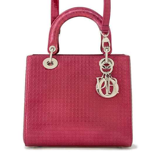 Dior Lady Dior Micro Cannage MetalicPink Patent Leather Size Medium