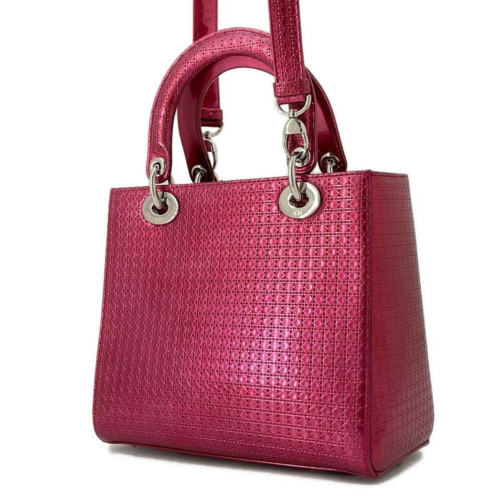 Dior Lady Dior Micro Cannage MetalicPink Patent Leather Size Medium