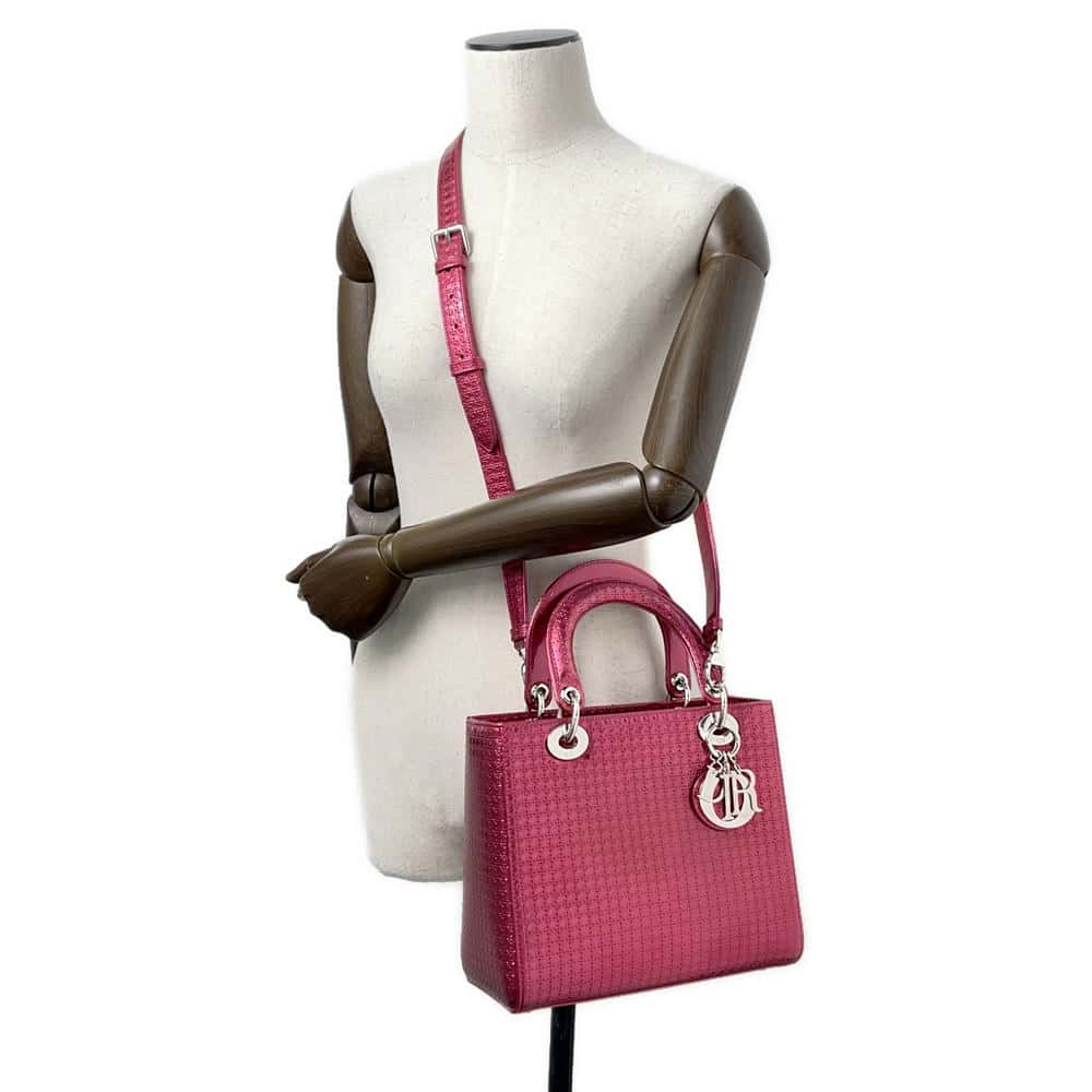 Dior Lady Dior Micro Cannage MetalicPink Patent Leather Size Medium