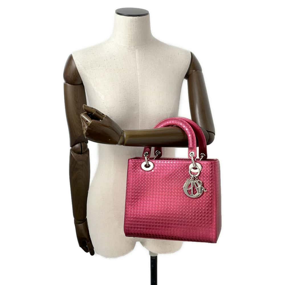 Dior Lady Dior Micro Cannage MetalicPink Patent Leather Size Medium