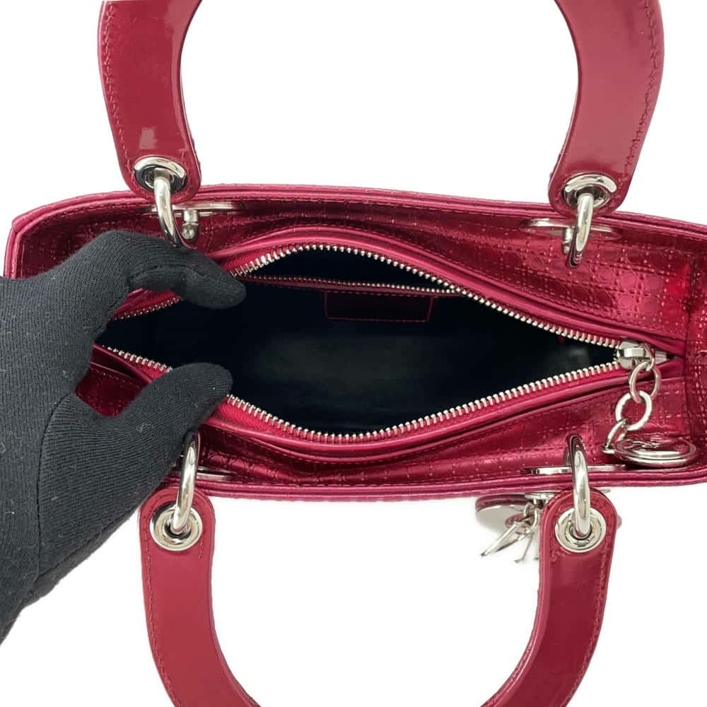 Dior Lady Dior Micro Cannage MetalicPink Patent Leather Size Medium