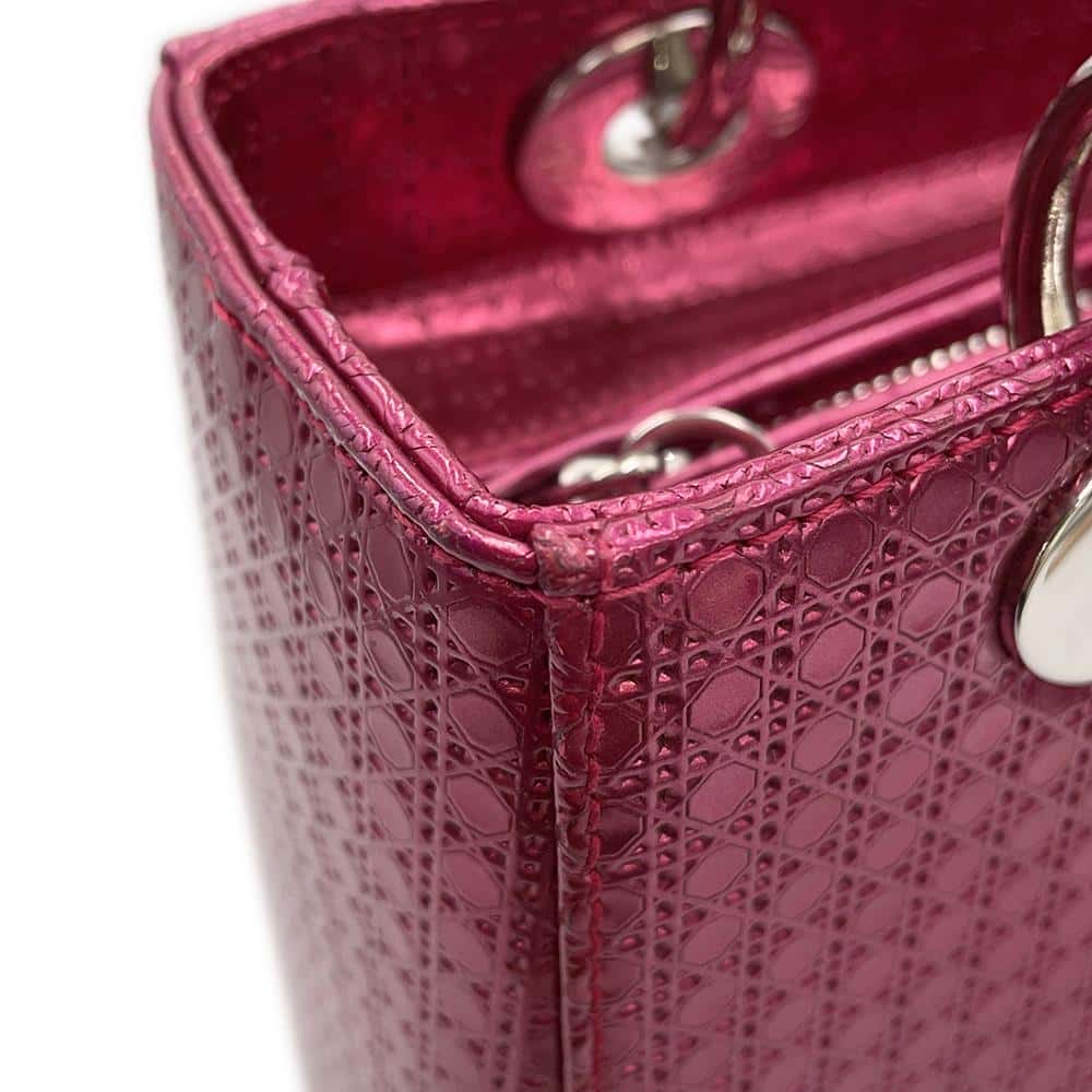 Dior Lady Dior Micro Cannage MetalicPink Patent Leather Size Medium