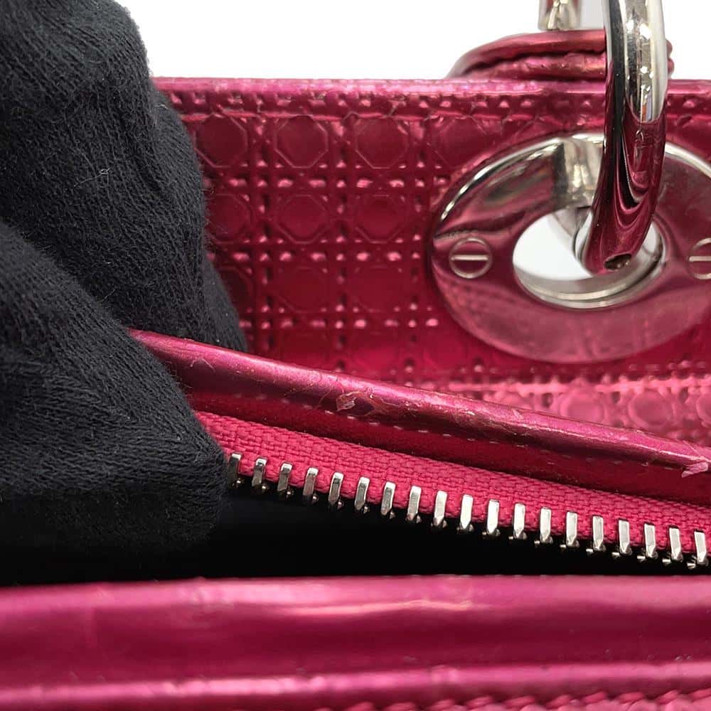 Dior Lady Dior Micro Cannage MetalicPink Patent Leather Size Medium