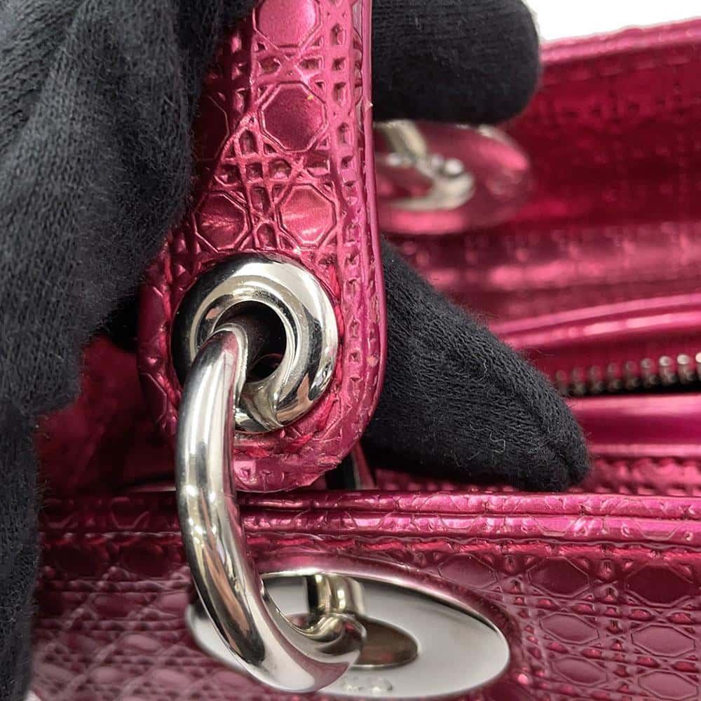 Dior Lady Dior Micro Cannage MetalicPink Patent Leather Size Medium