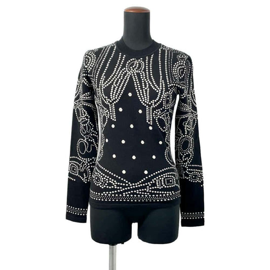 HERMES Brid Dougala Dot Sweater Size 34 Black/White Cashmere63% Cotton35% Nylon2%