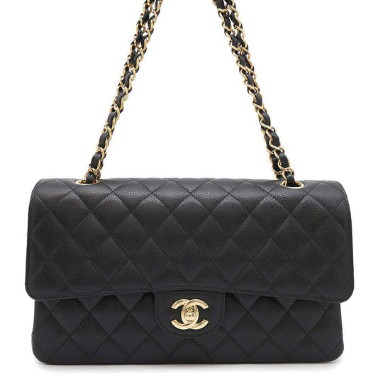 CHANEL Matelasse W flap ChainShoulder Bag BlackA01112 Caviar Leather Size 25
