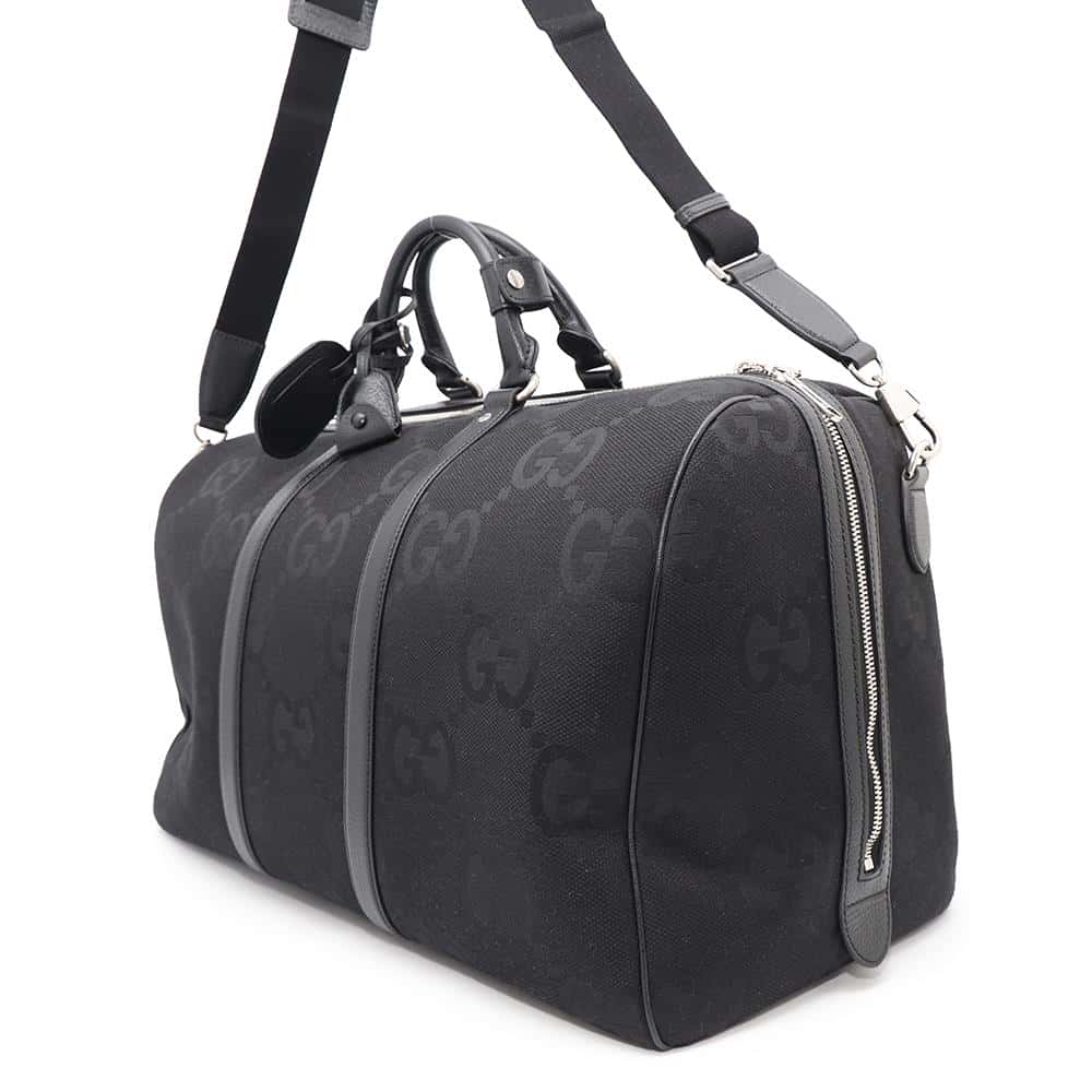 GUCCI Jumbo GG Duffle Travel Bag Black739625 Canvas Leather