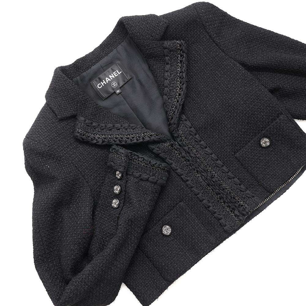 CHANEL Tweed Short Jacket Size 36 BlackP71896 Cotton62% Nylon38%