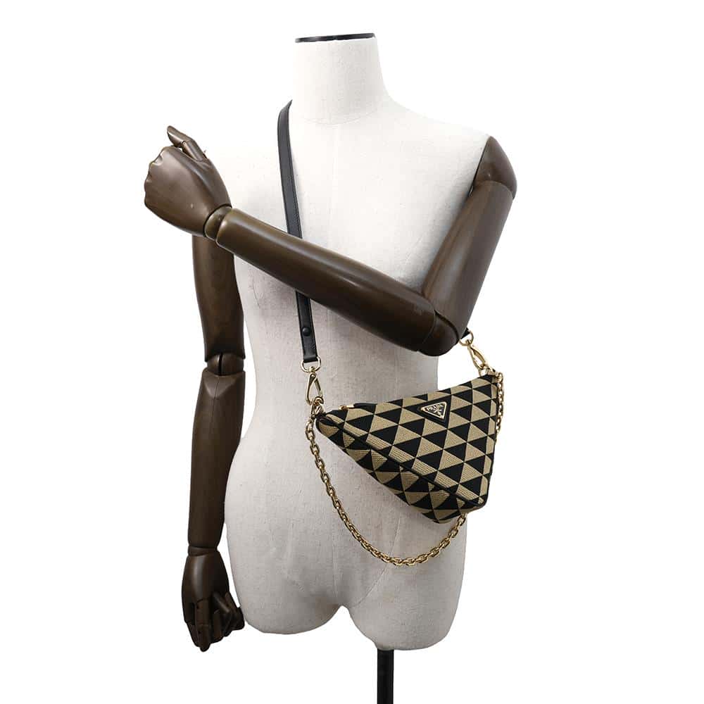 PRADA Triangle 2WAY Shoulder Bag Black/Beige1BC543 Canvas Leather