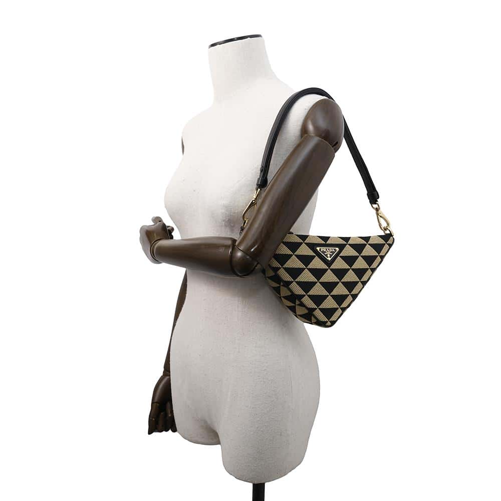PRADA Triangle 2WAY Shoulder Bag Black/Beige1BC543 Canvas Leather