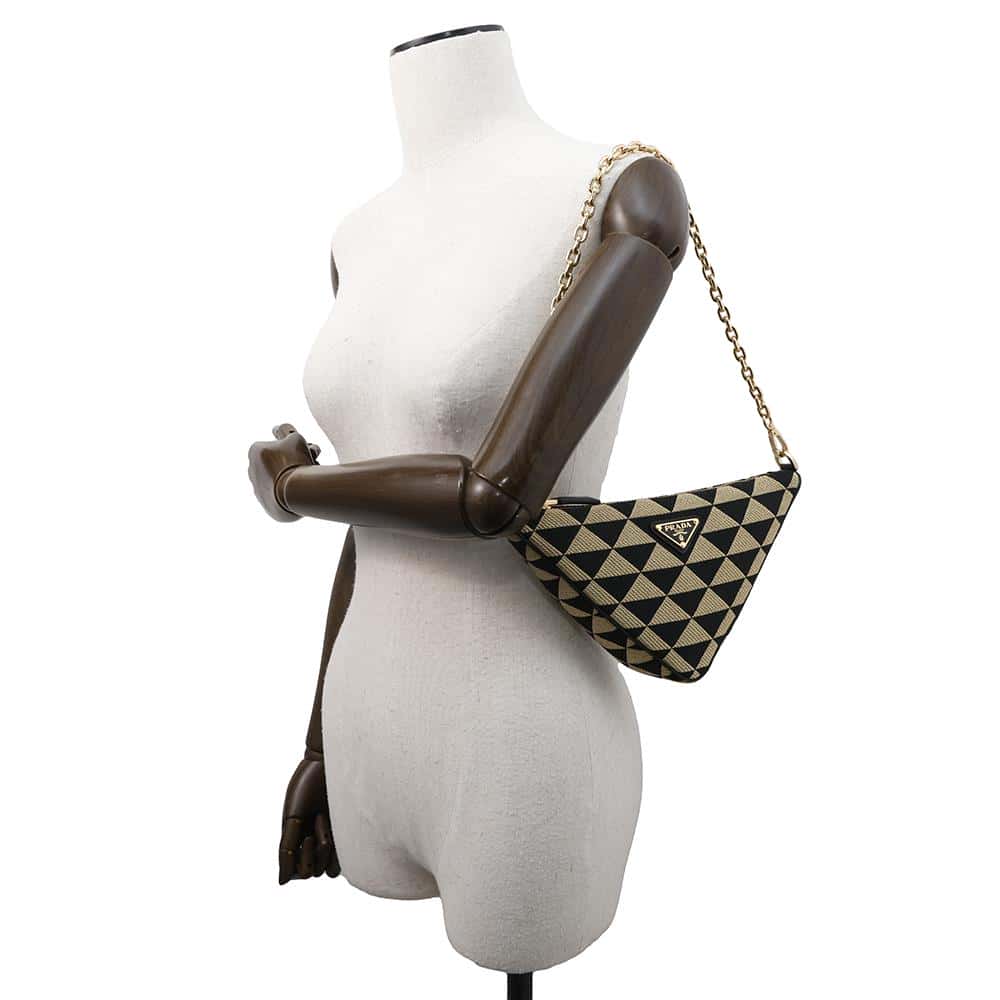 PRADA Triangle 2WAY Shoulder Bag Black/Beige1BC543 Canvas Leather