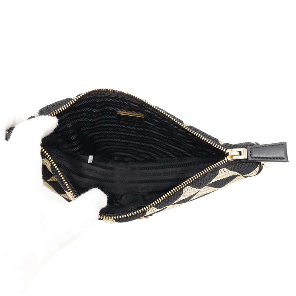 PRADA Triangle 2WAY Shoulder Bag Black/Beige1BC543 Canvas Leather