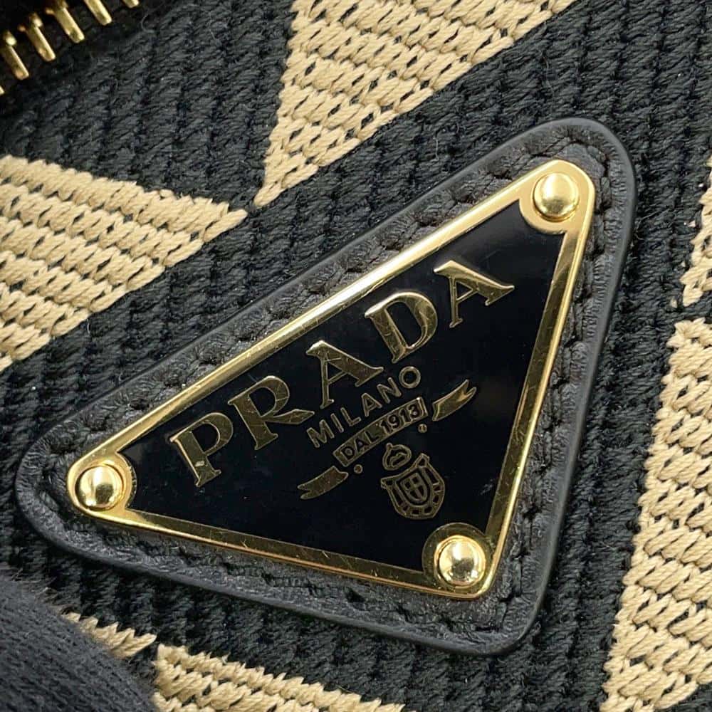 PRADA Triangle 2WAY Shoulder Bag Black/Beige1BC543 Canvas Leather