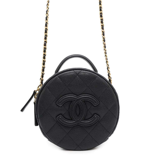CHANEL CC Logo Vanity ChainShoulder Bag BlackAS3875 Caviar Leather