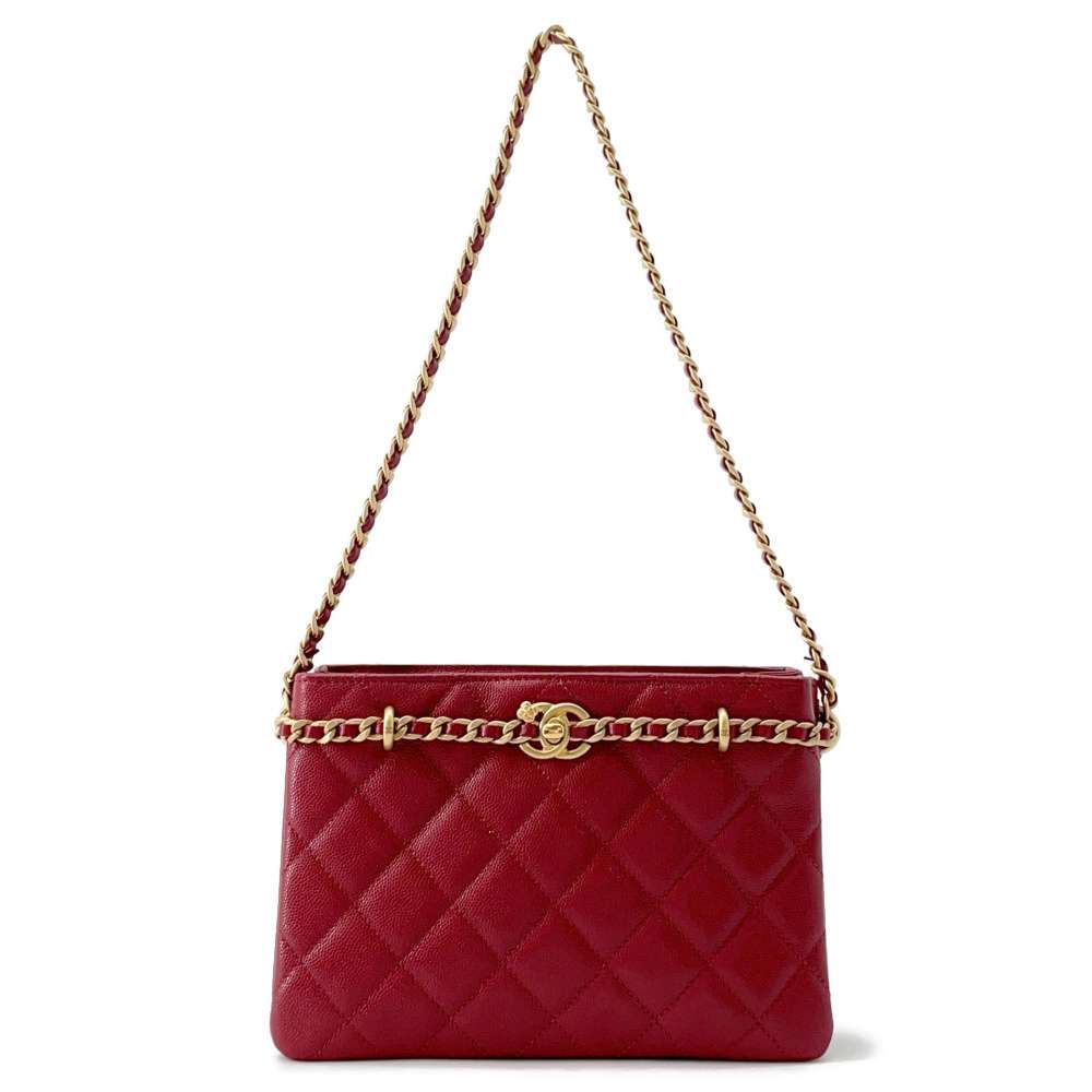 CHANEL Matelasse Shopping Bag Chain one belt RedAS4437 Caviar Leather Size Small