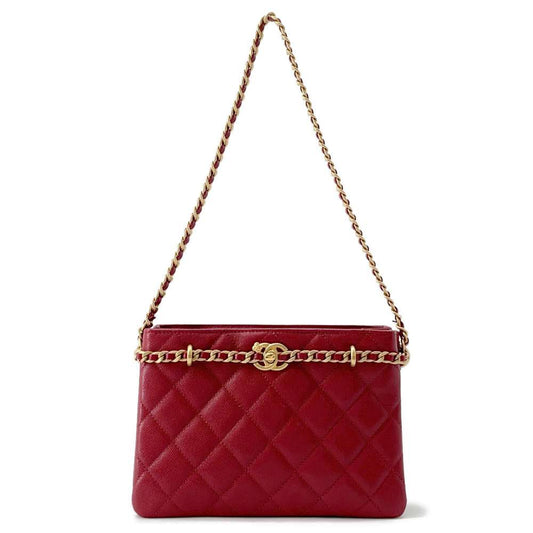 CHANEL Matelasse Shopping Bag Chain one belt RedAS4437 Caviar Leather Size Small
