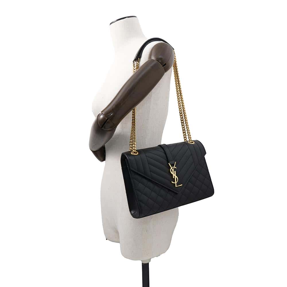 SAINT LAURENT PARIS Envelope ChainShoulder Bag Black600185 Calf Leather Size Medium