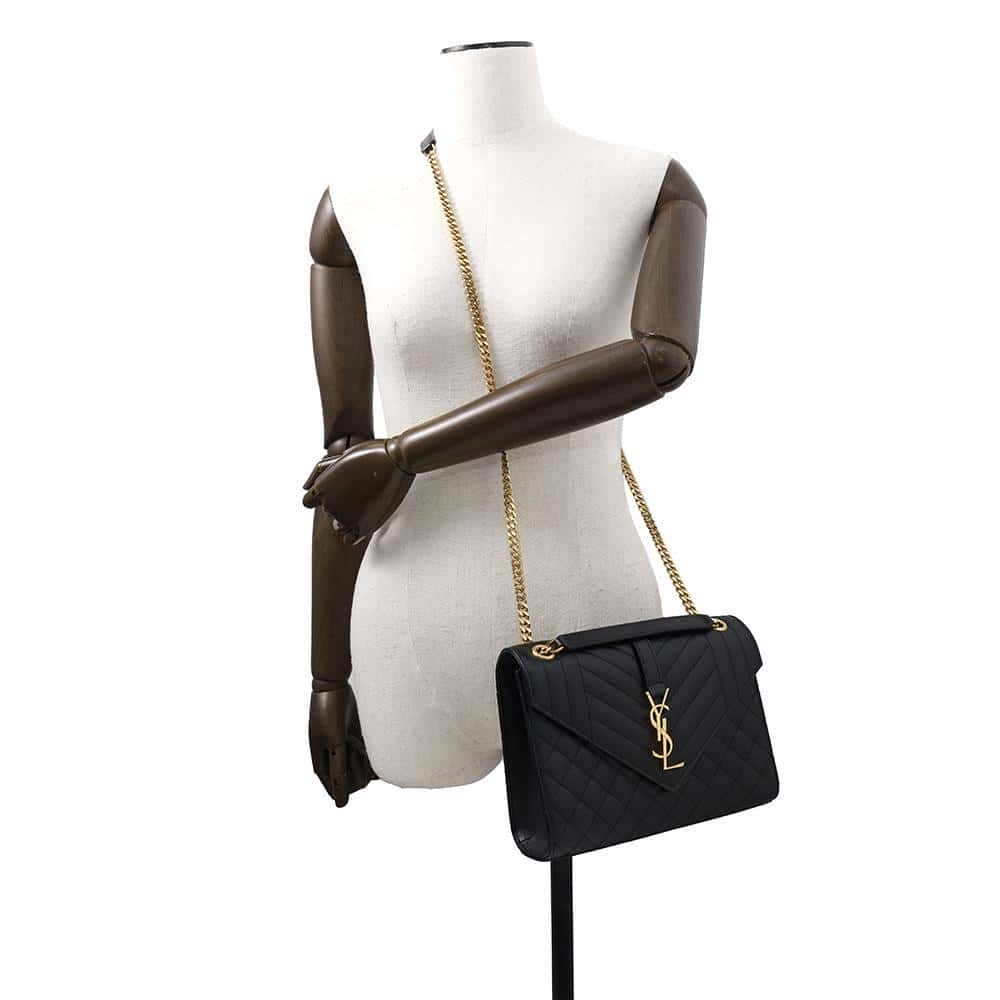 SAINT LAURENT PARIS Envelope ChainShoulder Bag Black600185 Calf Leather Size Medium