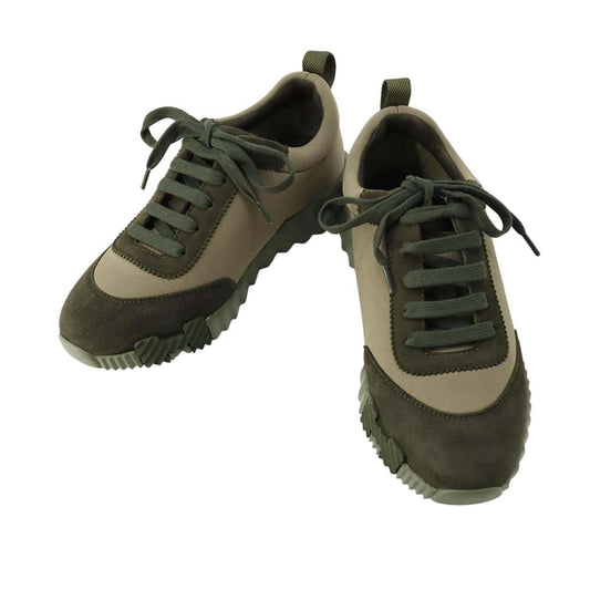 HERMES Bounce Sneakers KhakiH221176Z Suede Nylon Size 37