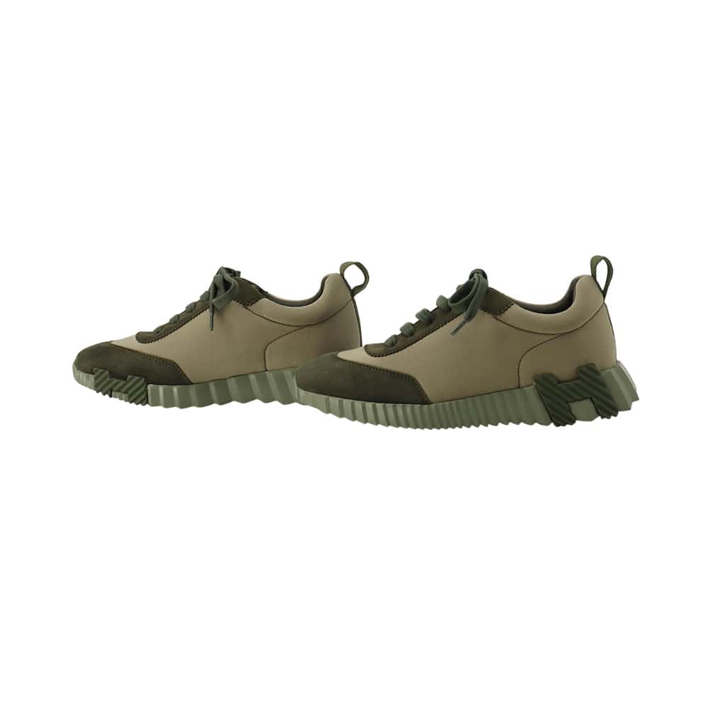 HERMES Bounce Sneakers KhakiH221176Z Suede Nylon Size 37