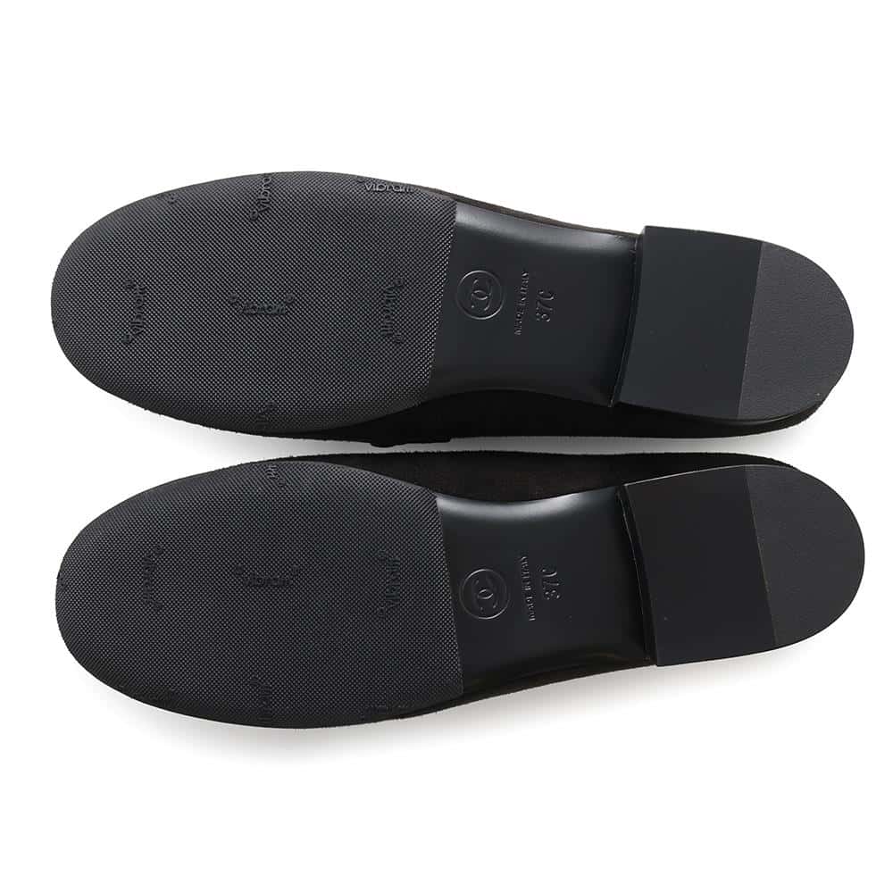CHANEL CC Logo Chain Loafers BlackG32955 suede Size 37