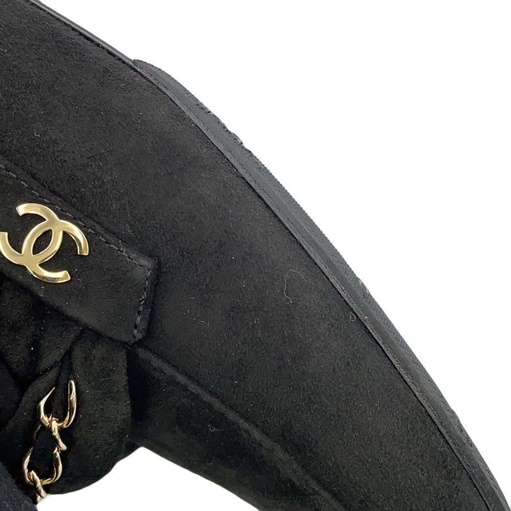 CHANEL CC Logo Chain Loafers BlackG32955 suede Size 37