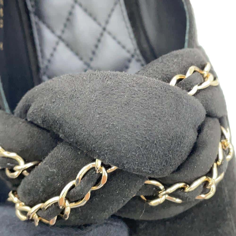 CHANEL CC Logo Chain Loafers BlackG32955 suede Size 37
