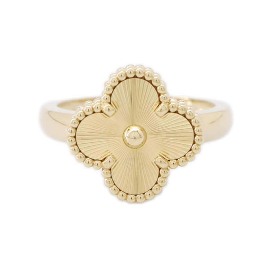 Van Cleef & Arpels Guilloched Vintage Alhambra Ring Size 55/#15VCARP61355/VCARP61300 18K Yellow Gold