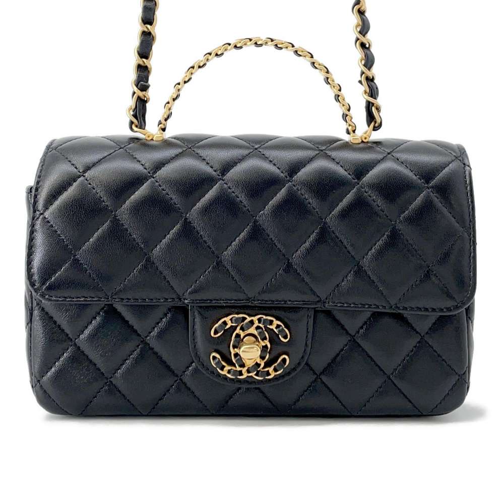 CHANEL Top Handle Matelasse ChainShoulder Bag BlackAS4362 Lambskin