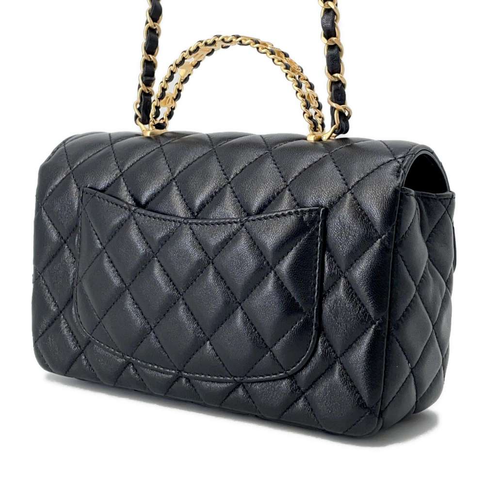 CHANEL Top Handle Matelasse ChainShoulder Bag BlackAS4362 Lambskin