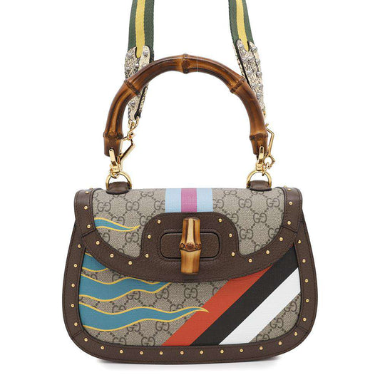 GUCCI GG Supreme Bamboo 2WAY Top Handle Bag Brown/Multicolor679632 PVC Leather Size Medium