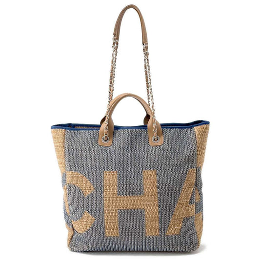 CHANEL Large shopping bag Beige/NavyA57161 Straw Leather