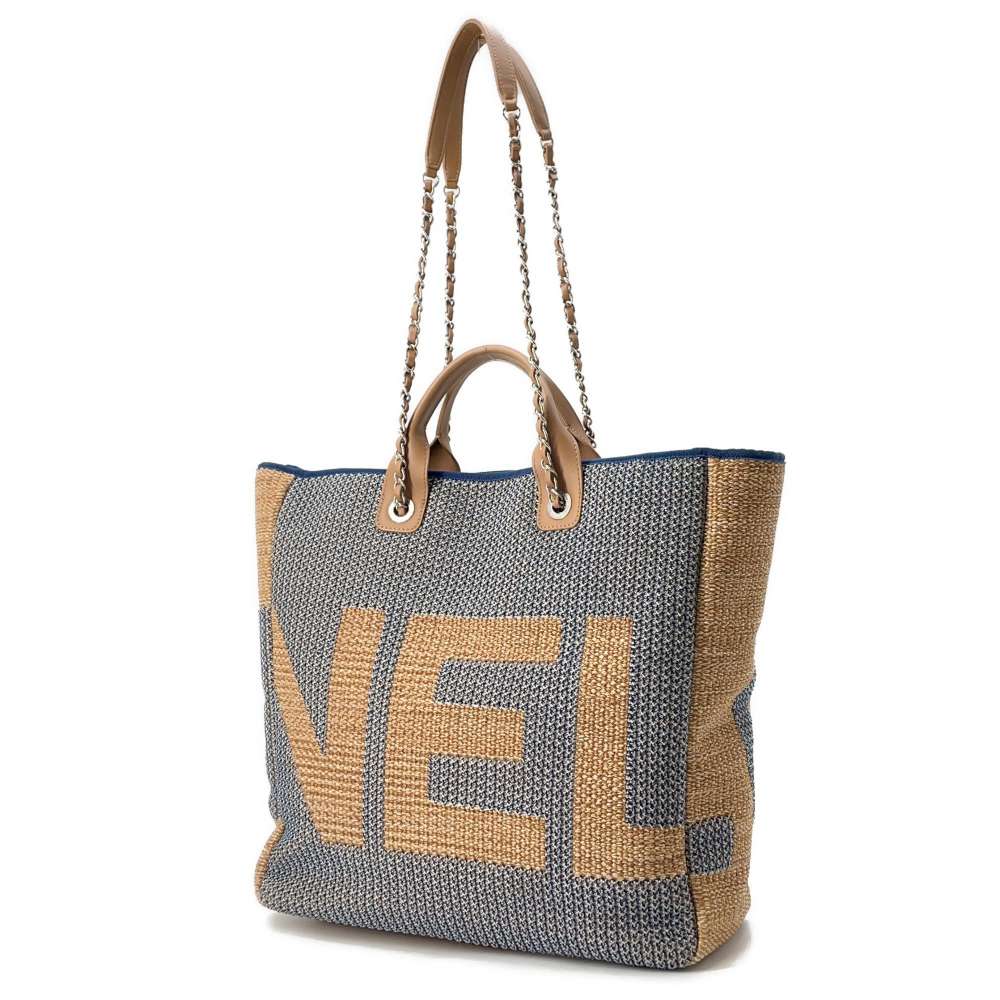 CHANEL Large shopping bag Beige/NavyA57161 Straw Leather