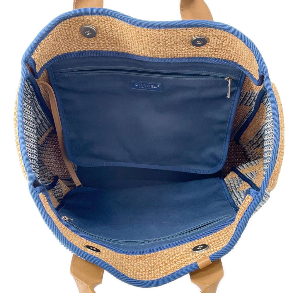 CHANEL Large shopping bag Beige/NavyA57161 Straw Leather