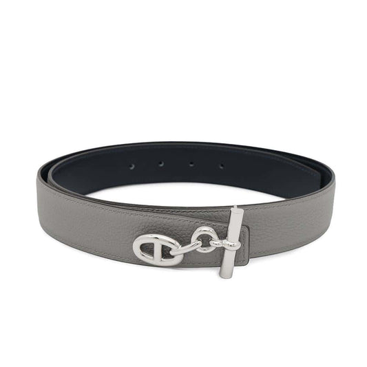 HERMES Yachting Belt 32 Size 85 Blue Marine/Gris Mouette Box Calf Leather Togo Leather