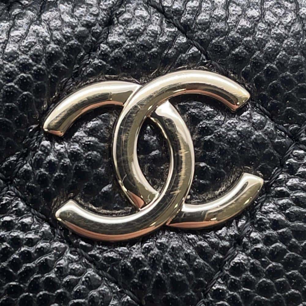 CHANEL Matelasse 2WAY Chain Vanity Case BlackAP2503 Caviar Leather Size Small