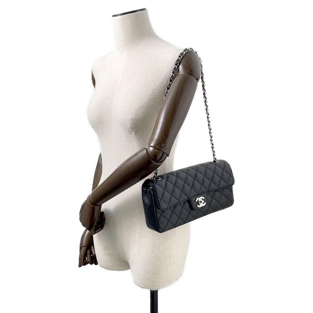 CHANEL Matelasse Single Flap ChainShoulder Bag One Belt Black Caviar Leather
