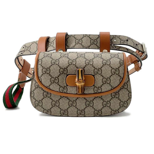 GUCCI GG Supreme Bamboo1947 Belt Bag Beige/Brown681137 PVC Leather Size Mini