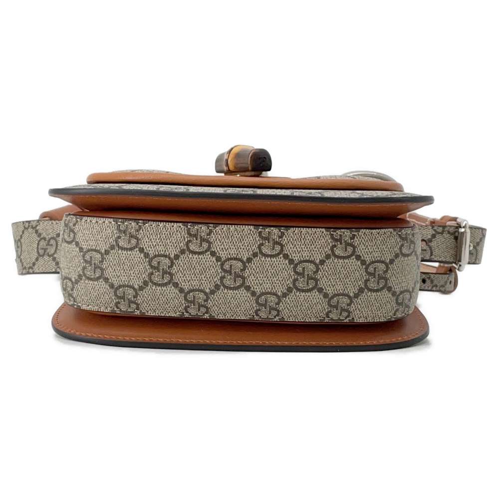 GUCCI GG Supreme Bamboo1947 Belt Bag Beige/Brown681137 PVC Leather Size Mini