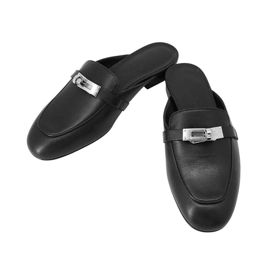 HERMES Oz Mule Black Leather Size 34H 1/2