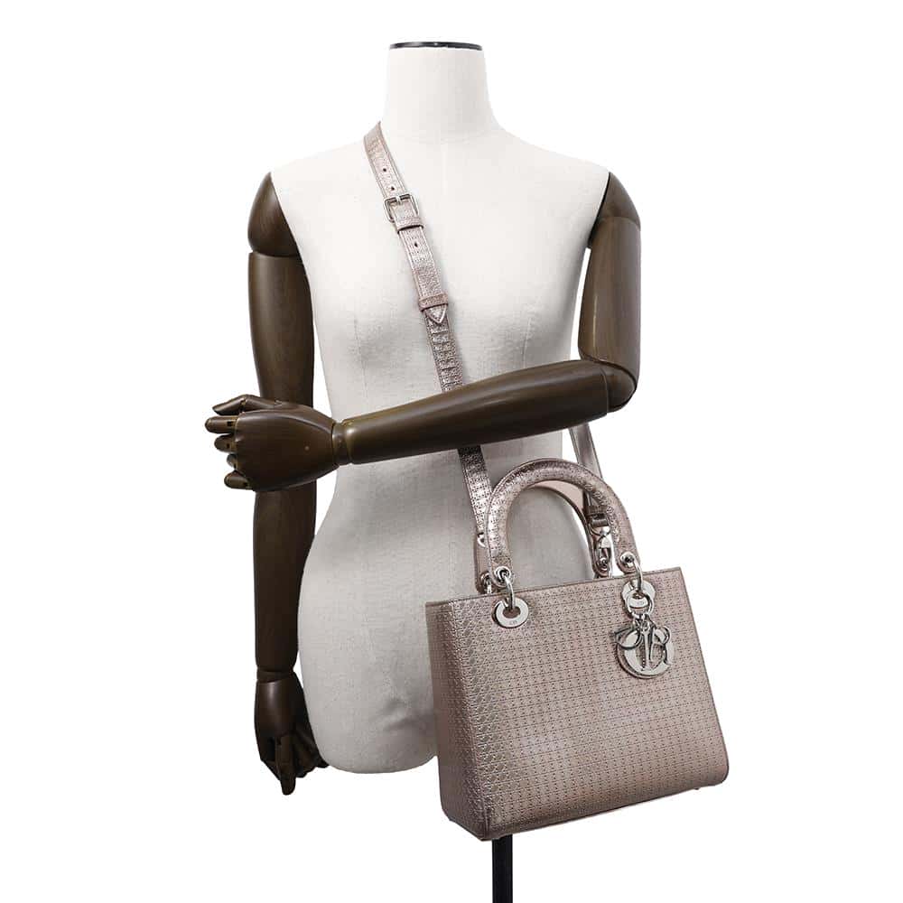 Dior Lady Dior 2WAYBag MetalicPinkM0550PSKC Leather Size Medium