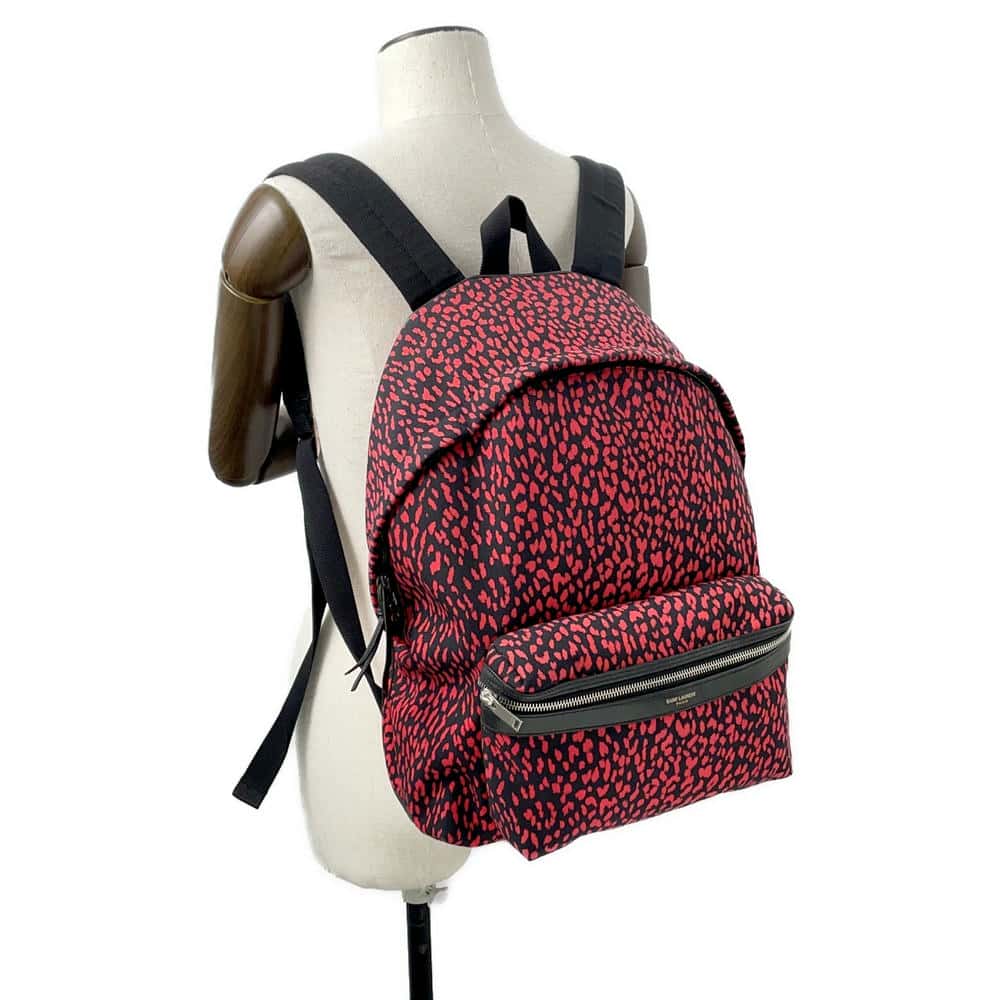 SAINT LAURENT PARIS Classic Hunter Baby Cat Backpack Black/Red326865 Canvas Leather