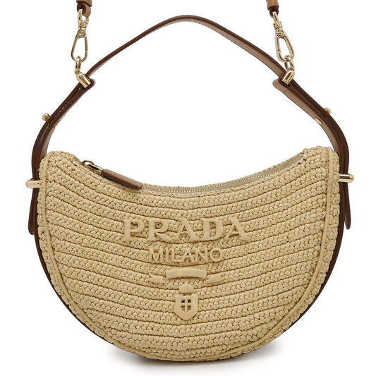 PRADA Arke Crochet Shoulder Natural/Brown1BC194 Viscose Leather