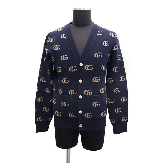 GUCCI GGJacquard knitted cardigan Size XS Navy/Brown660285 Cashmere93% Wool 7%